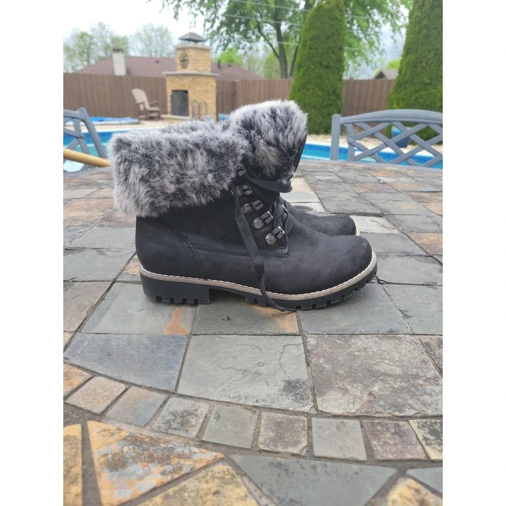White Mountain Women Paddington Boots Natural/Distressed/Fab/Fur C29640,Size 7.5